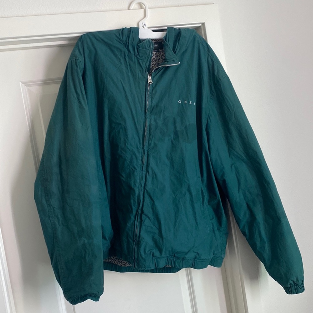 Obey forest green jacket *Animal print on interior*